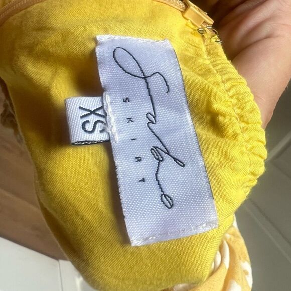 SABO SKIRT Sidney Mini Dress Yellow White Floral Print Long Flared Sleeve XS - Picture 6 of 7